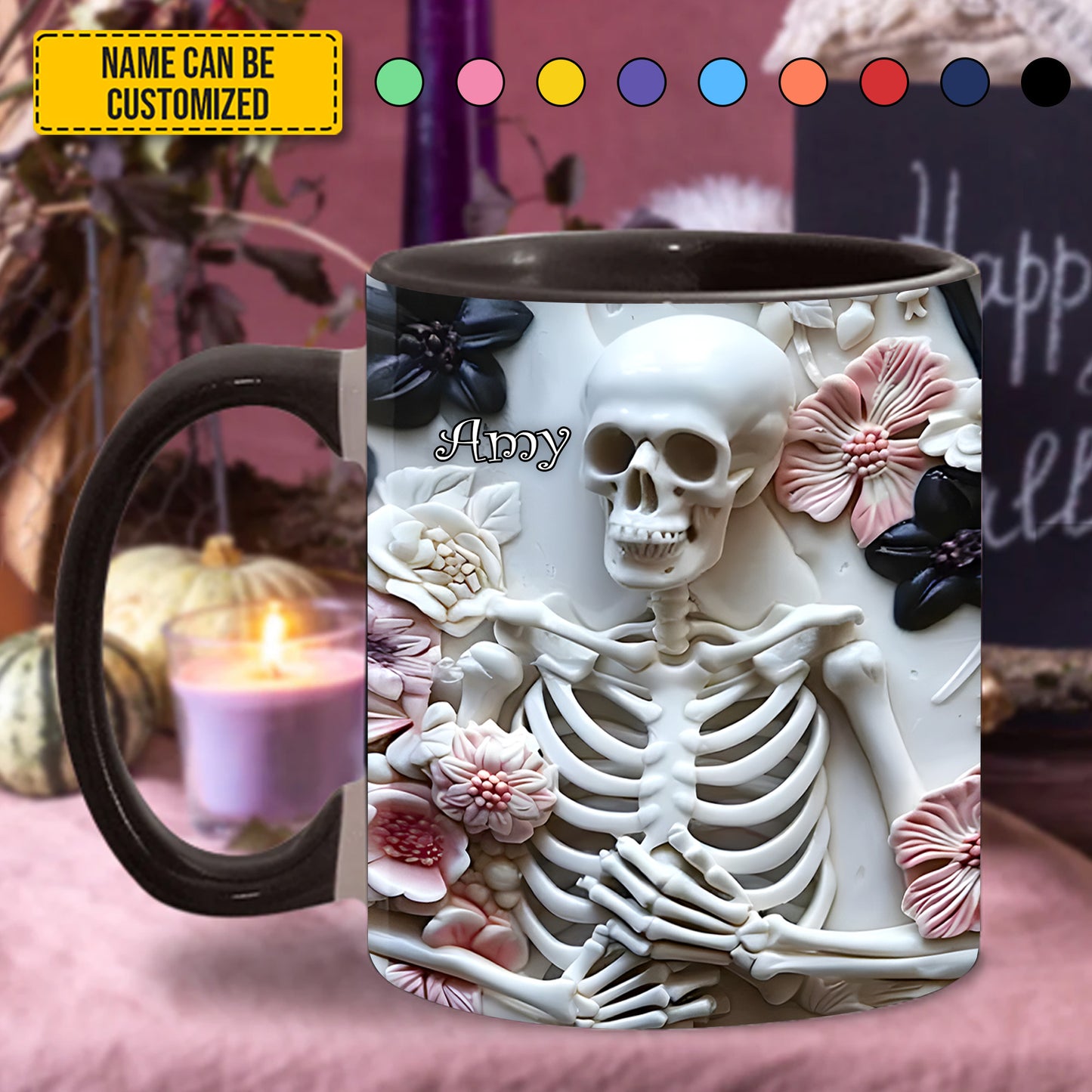 Skull Flowers - Personalized Skull Accent Mug