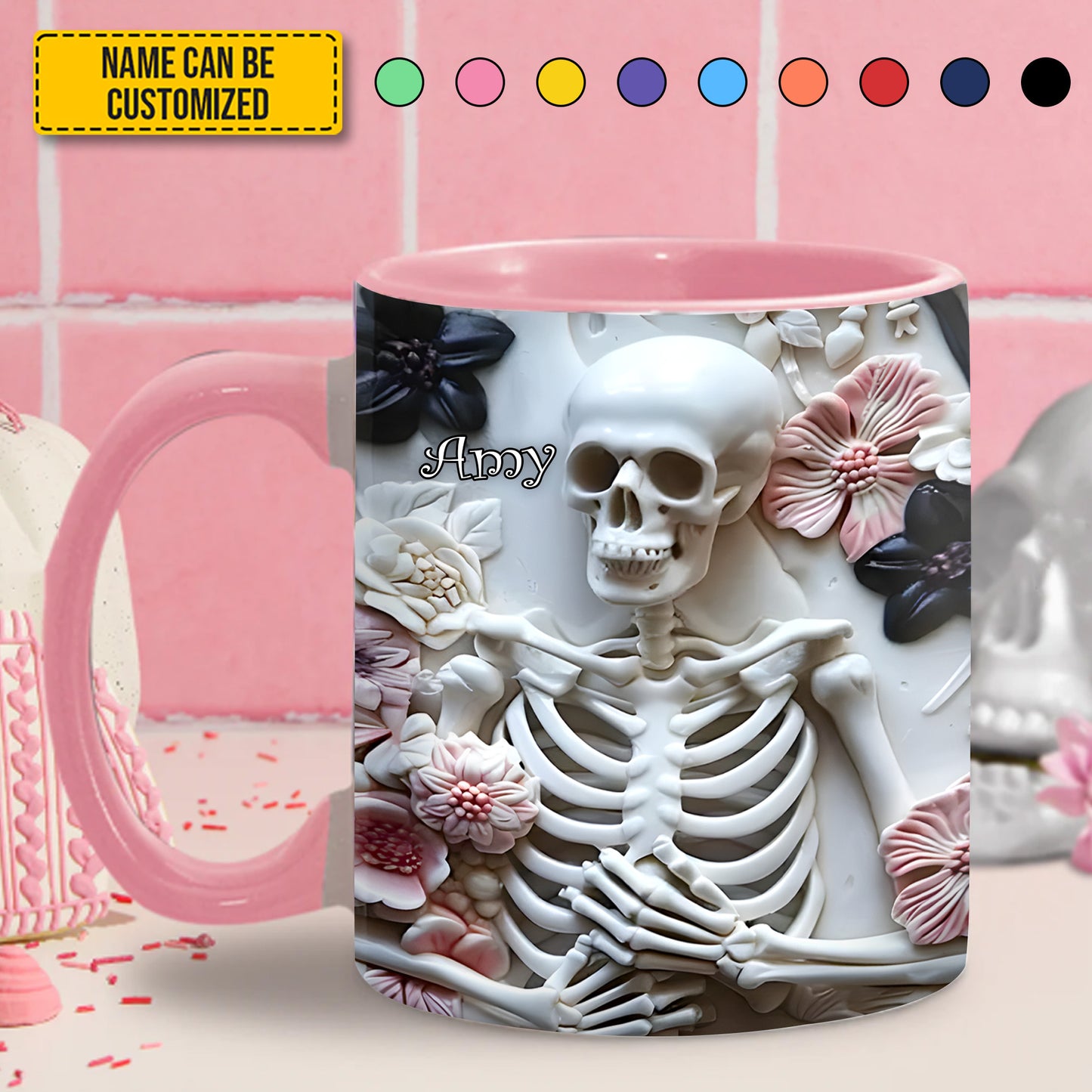 Skull Flowers - Personalized Skull Accent Mug