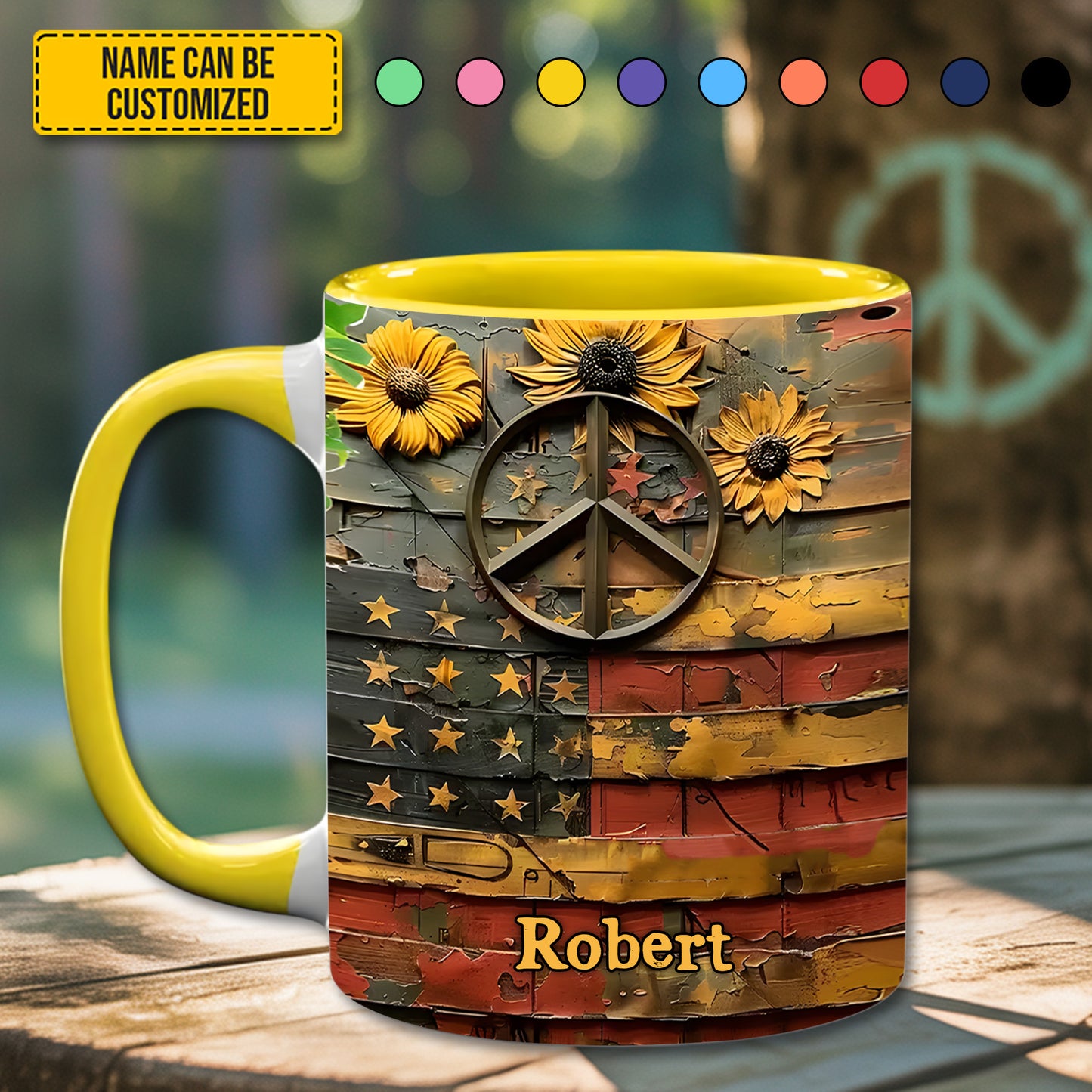Sunflower USA Flag - Personalized Accent Mug