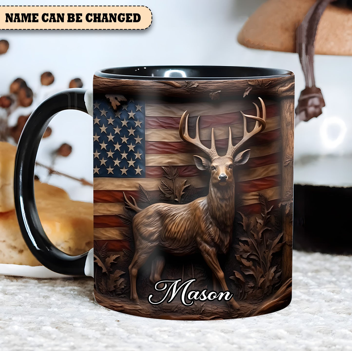 Deer & American Flag - Personalized Deer Accent Mug