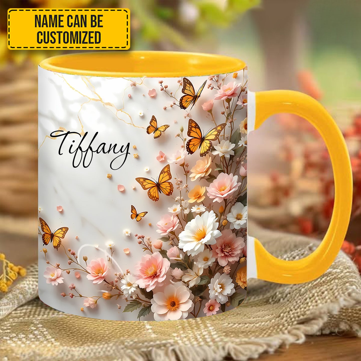 Butterfly and Flower - Personalized Accent Mug