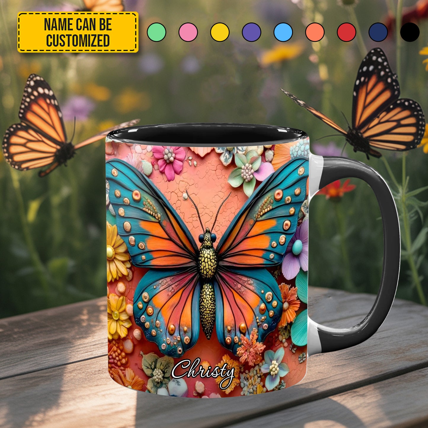 Colorful Butterfly - Personalized Butterfly Accent Mug