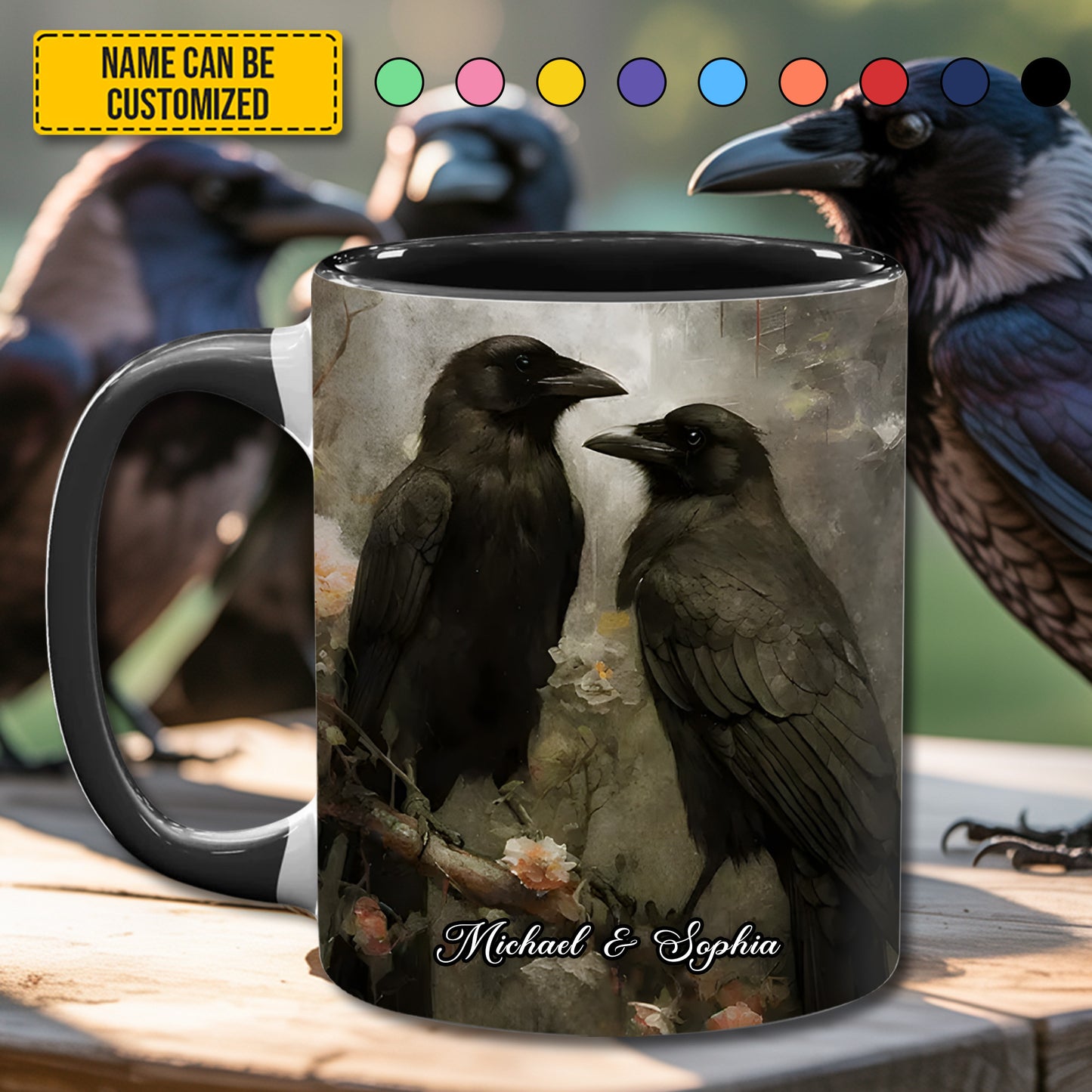 Raven Hearts - Personalized Raven Couple Accent Mug