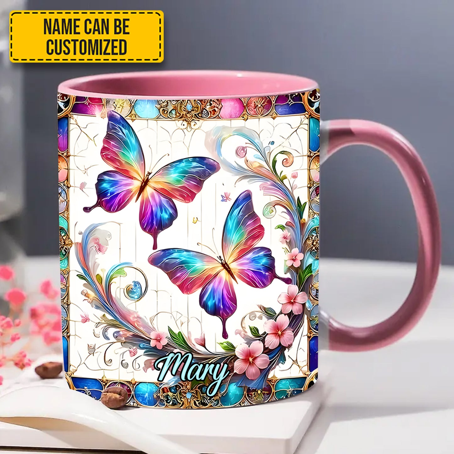 Beautiful Butterflies - Personalized Butterfly Accent Mug