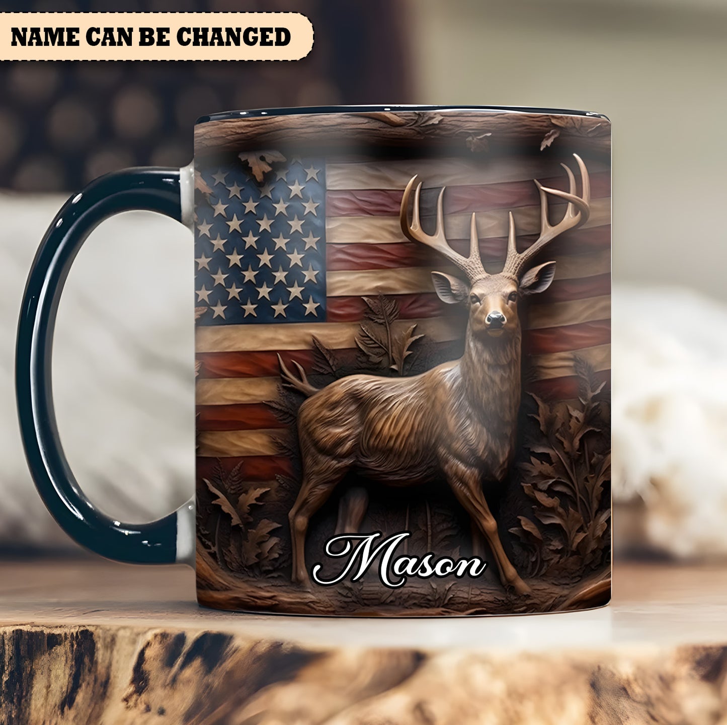 Deer & American Flag - Personalized Deer Accent Mug