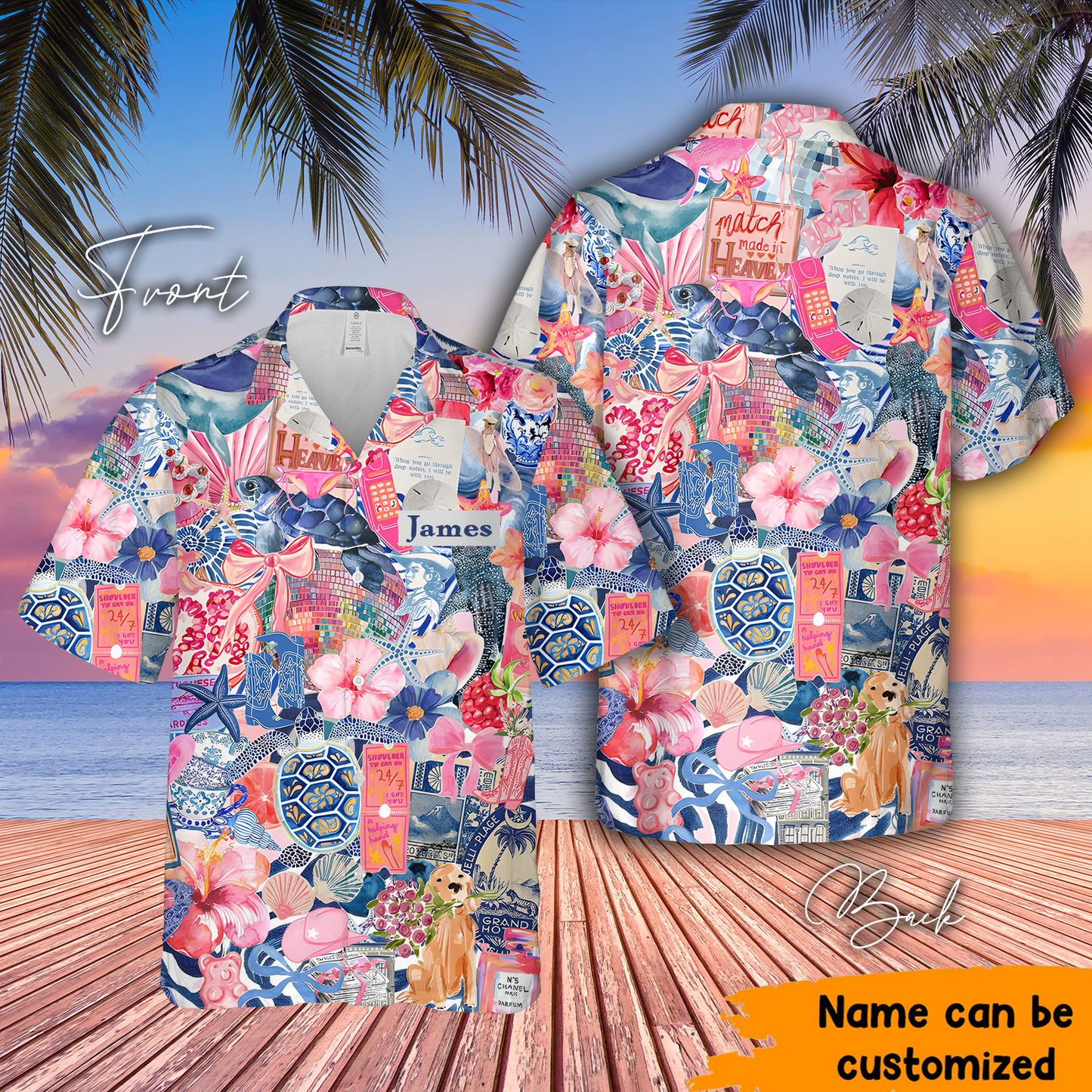 Turtle Tropical Collage - Personalized Turtle Hawaiian Shirt