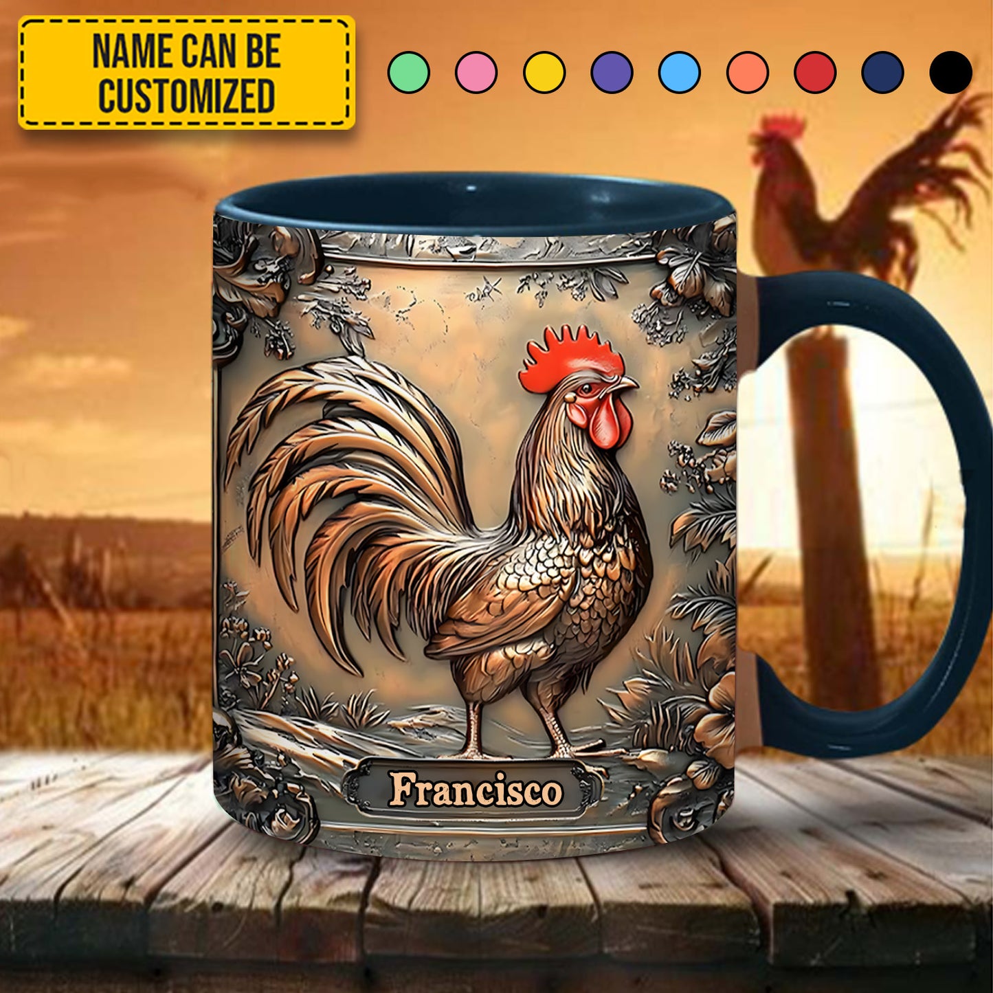 Rustic Rooster - Personalized Chicken Accent Mug