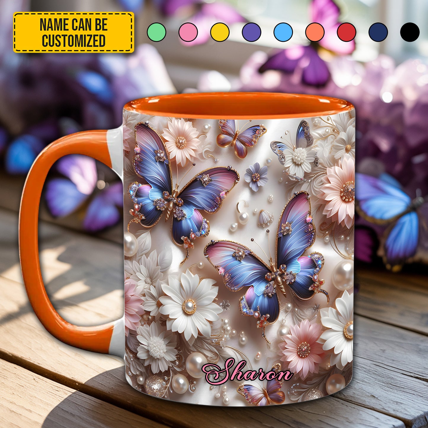Love Butterflies - Personalized Butterfly Accent Mug