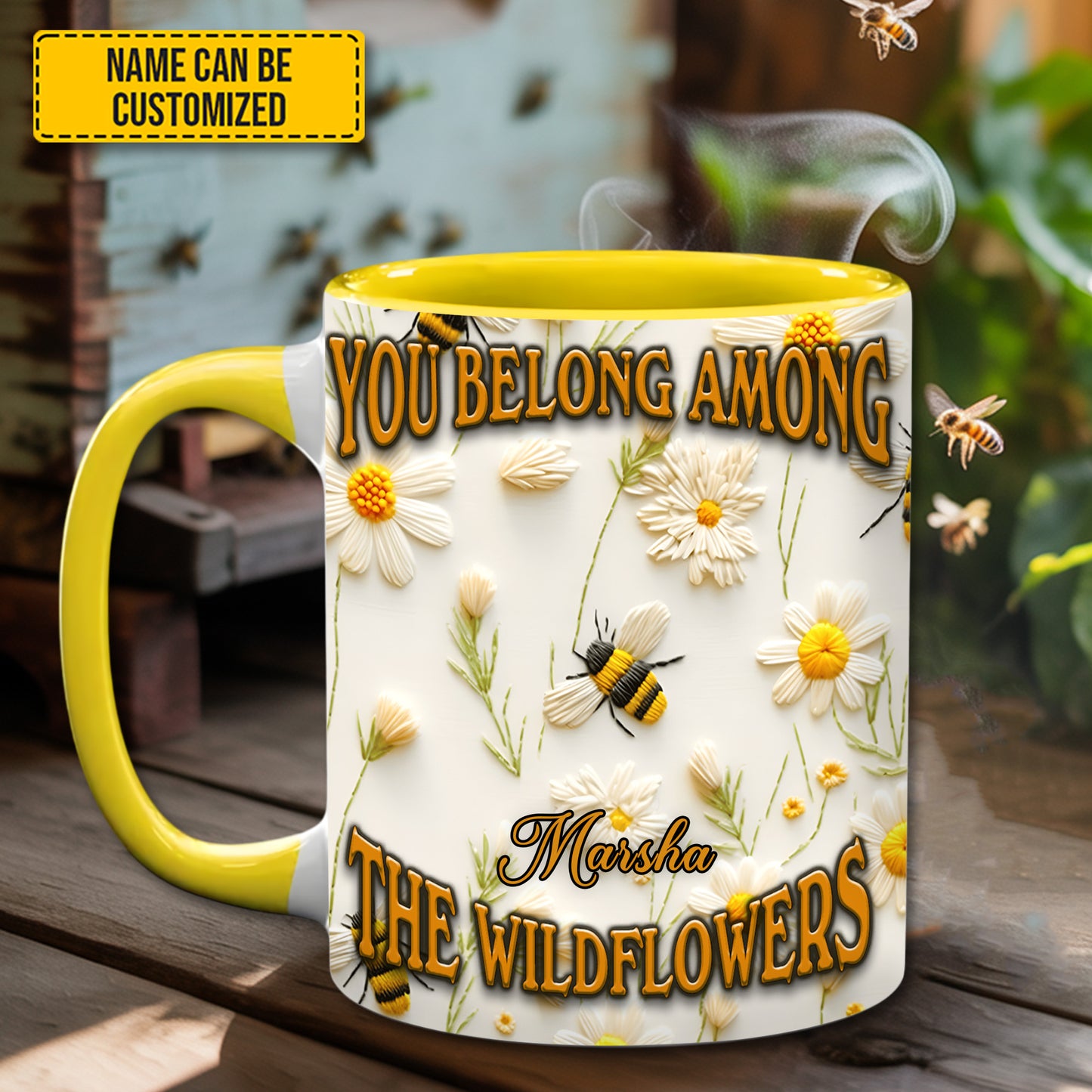 You Belong Among Wildflowers - Personalized Bee Accent Mug