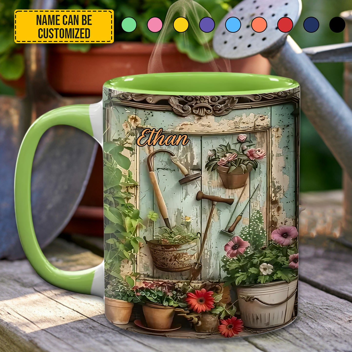 Garden Tools And Flowers - Personalized Gardening Accent Mug