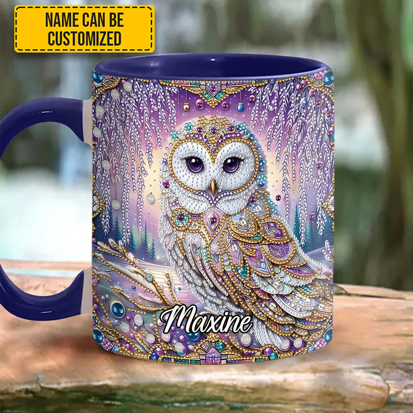 Crystal Diamond - Personalized Owl Accent Mug