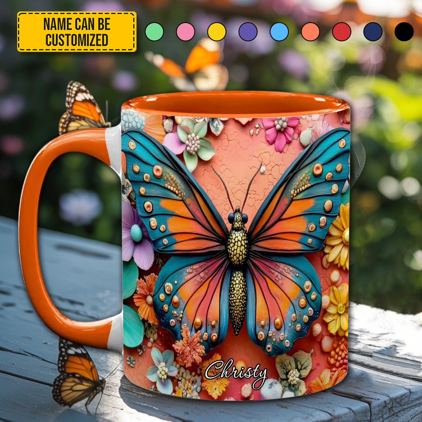 Colorful Butterfly - Personalized Butterfly Accent Mug
