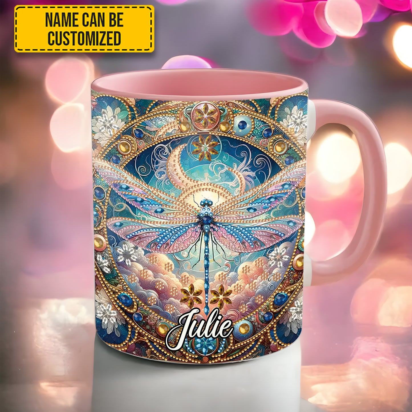 Dragonfly & Flowers - Personalized Dragonfly Accent Mug
