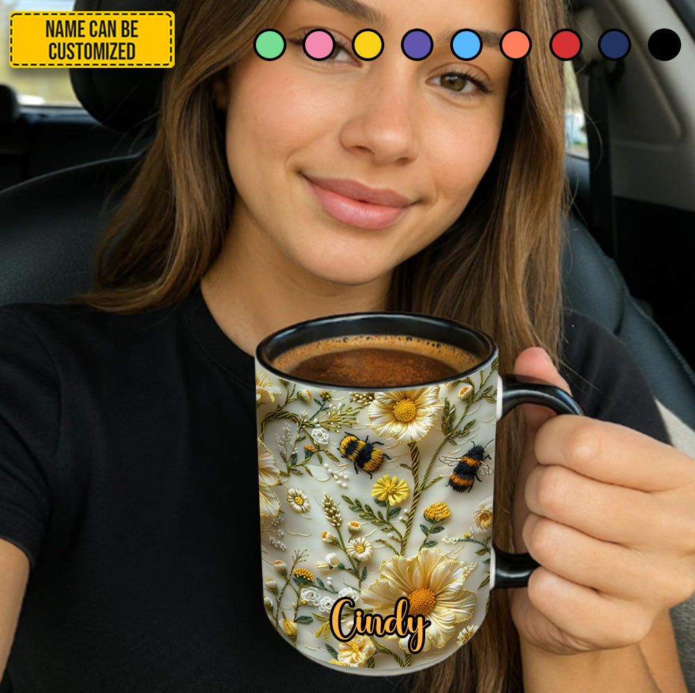 Bee Floral Garden - Personalized Bee Accent Mug