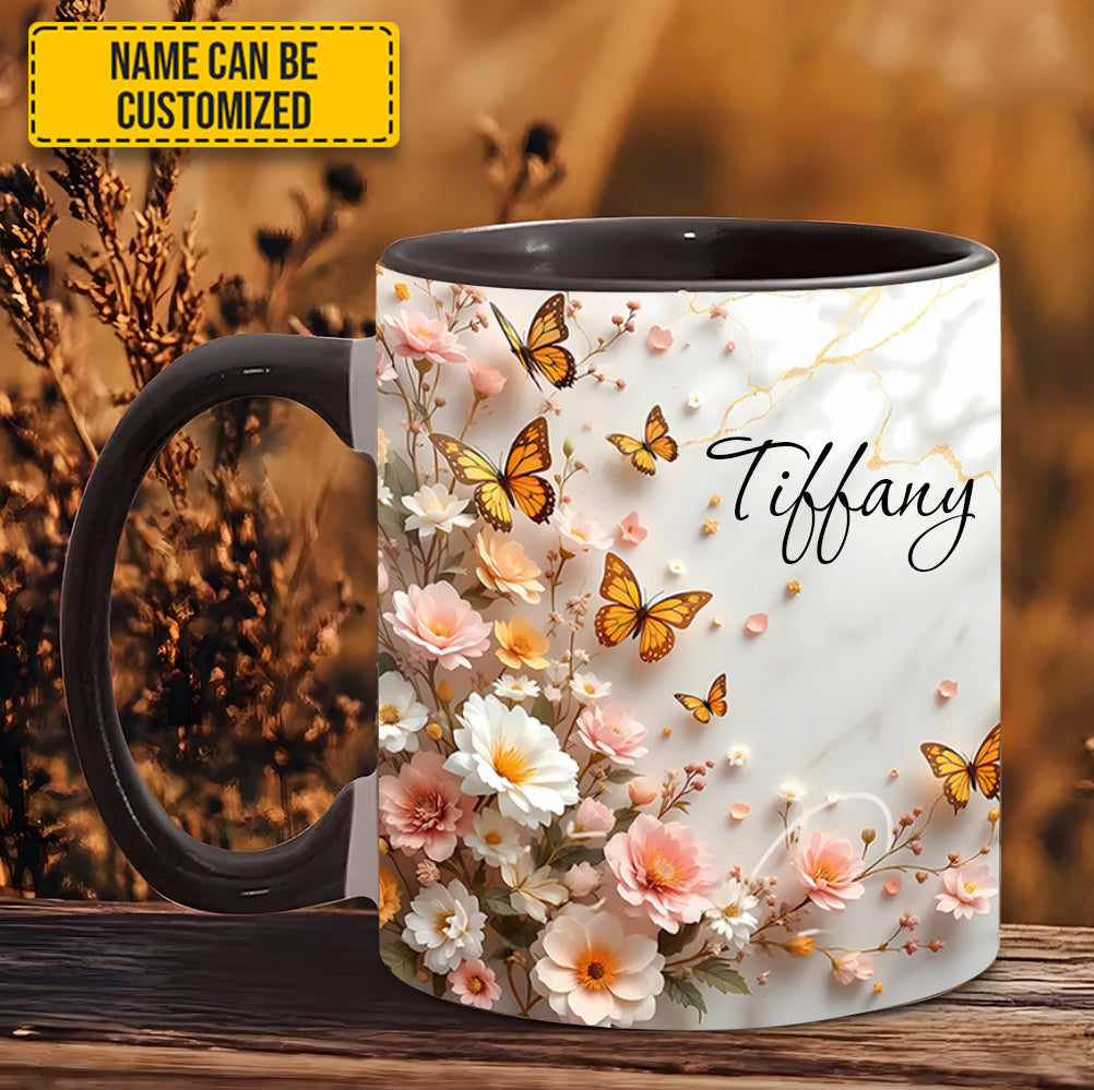 Butterfly and Flower - Personalized Accent Mug