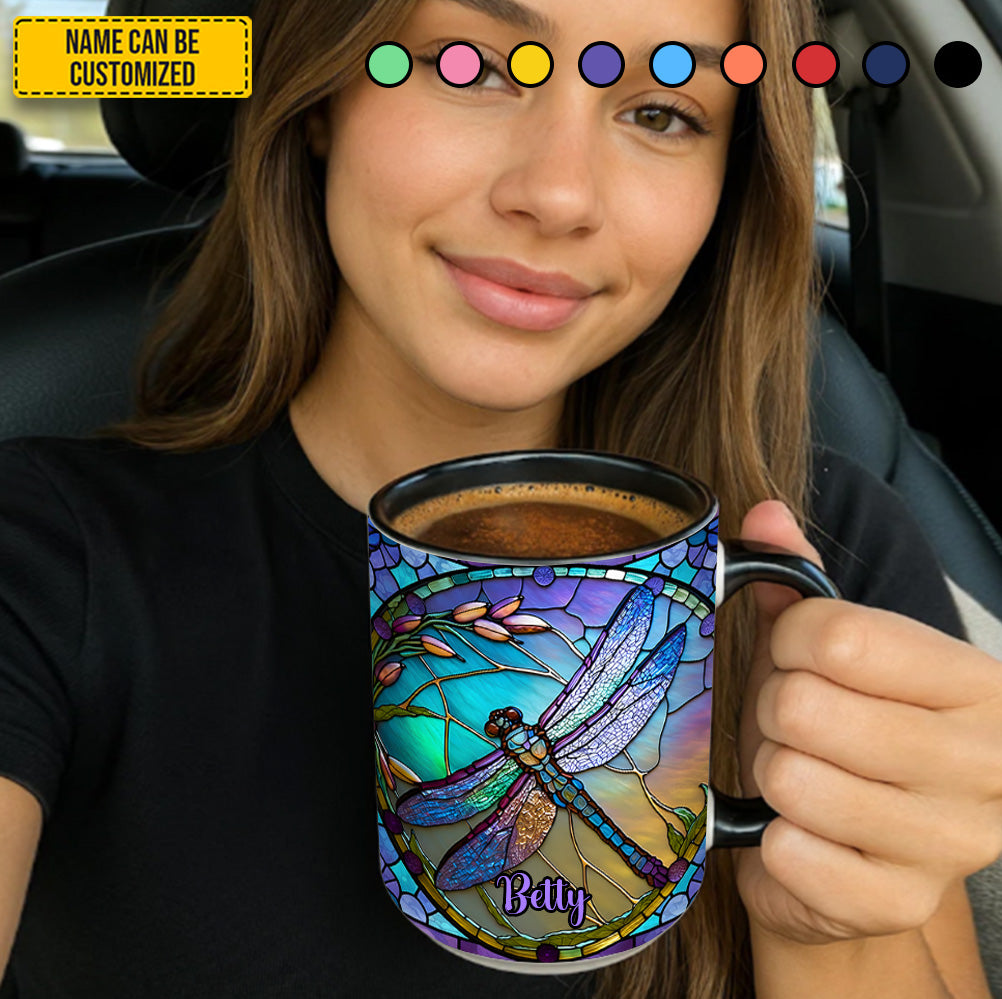 Colorful Stained Glass Dragonfly - Personalized Dragonfly Accent Mug
