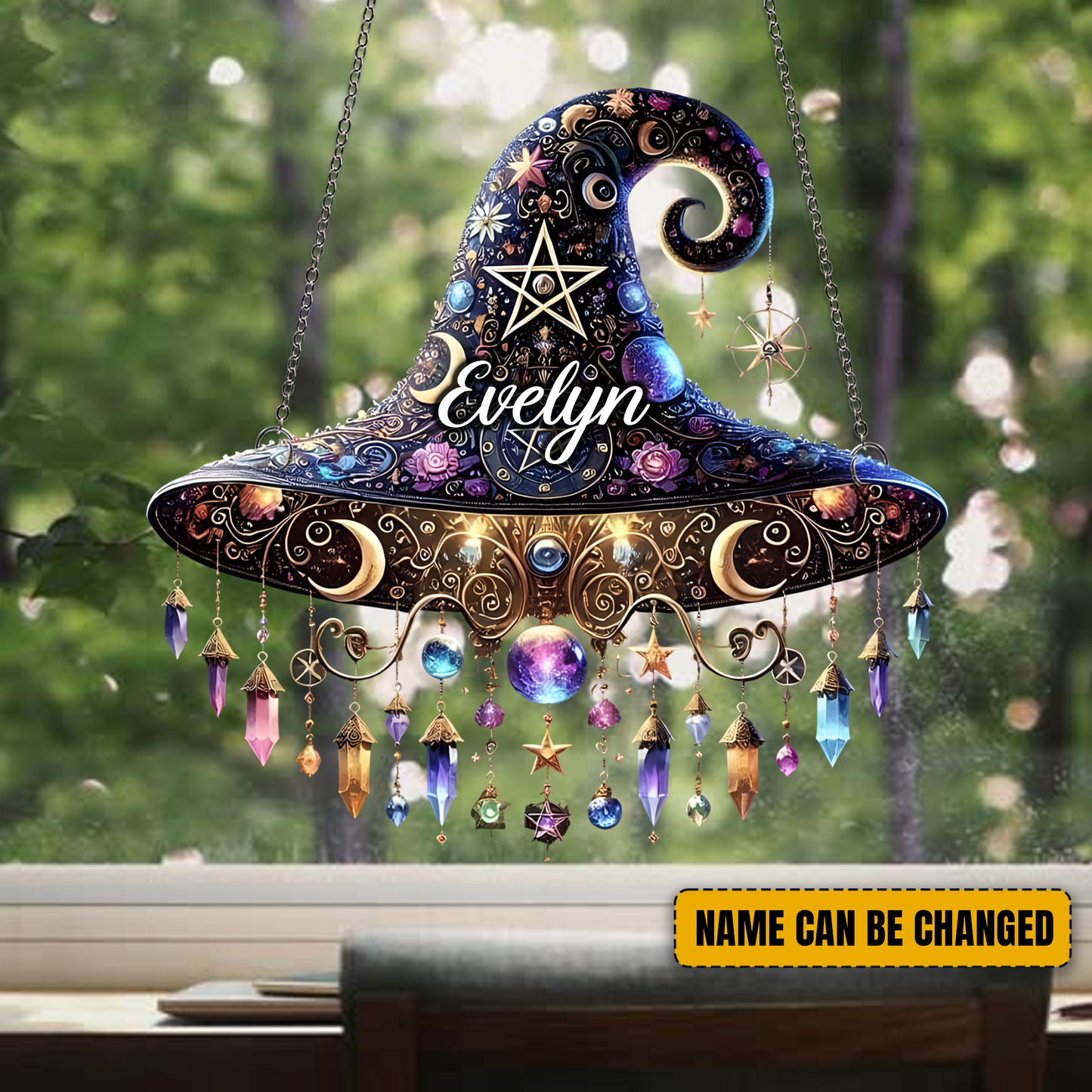 Personalized Witch Hat Crystal Acrylic Suncatcher