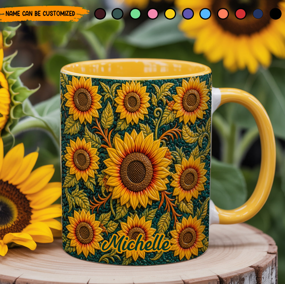 Personalized Sunflower Pattern Accent Mug