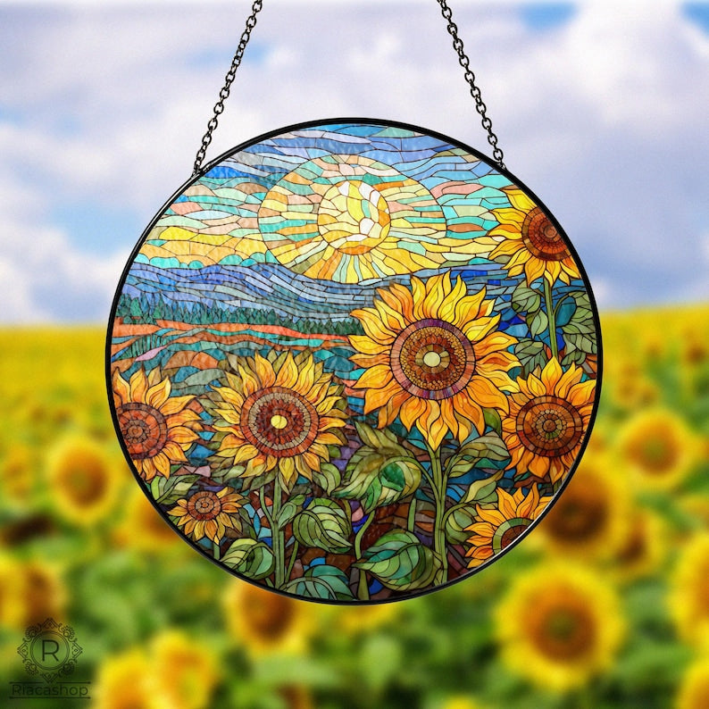 Sunflower Acrylic Window Hanging , Floral Pendant Window Wall