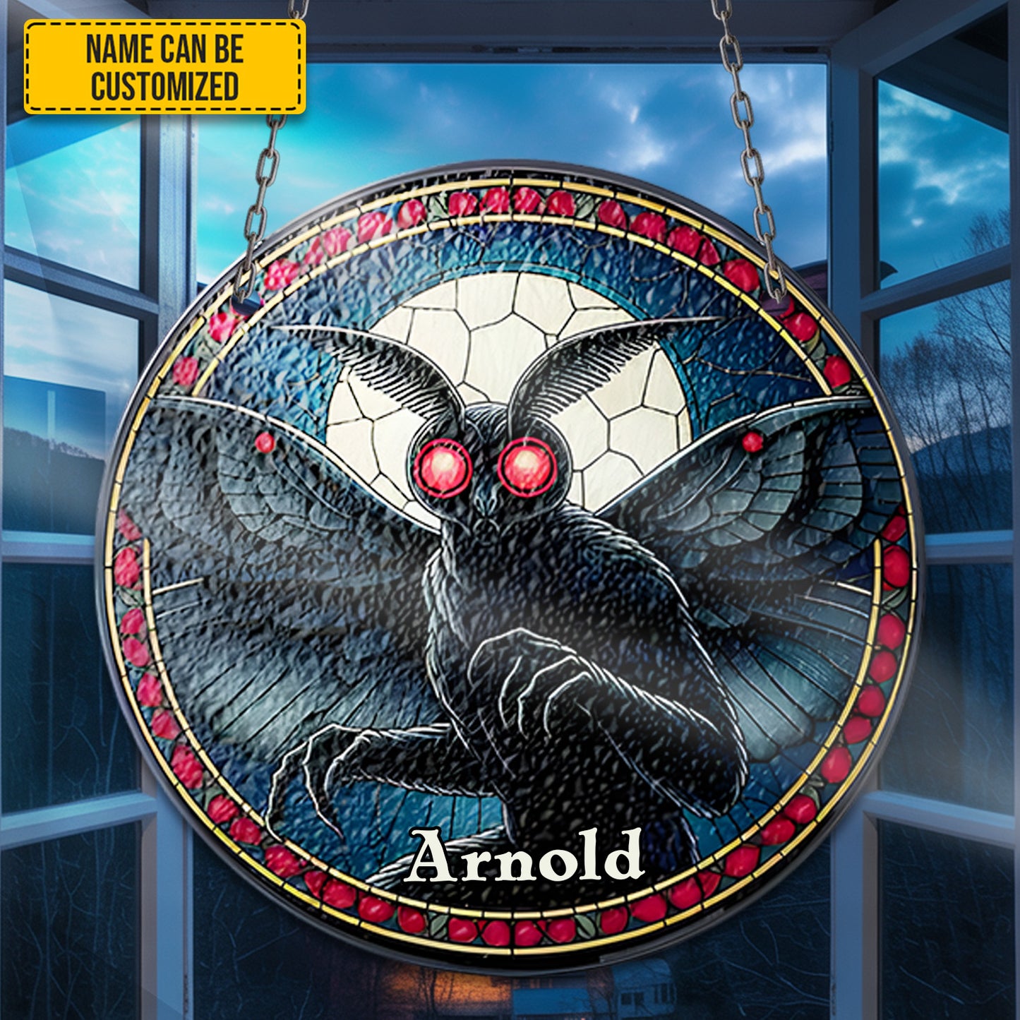 Personalized Mothman Stained Glass Suncatcher