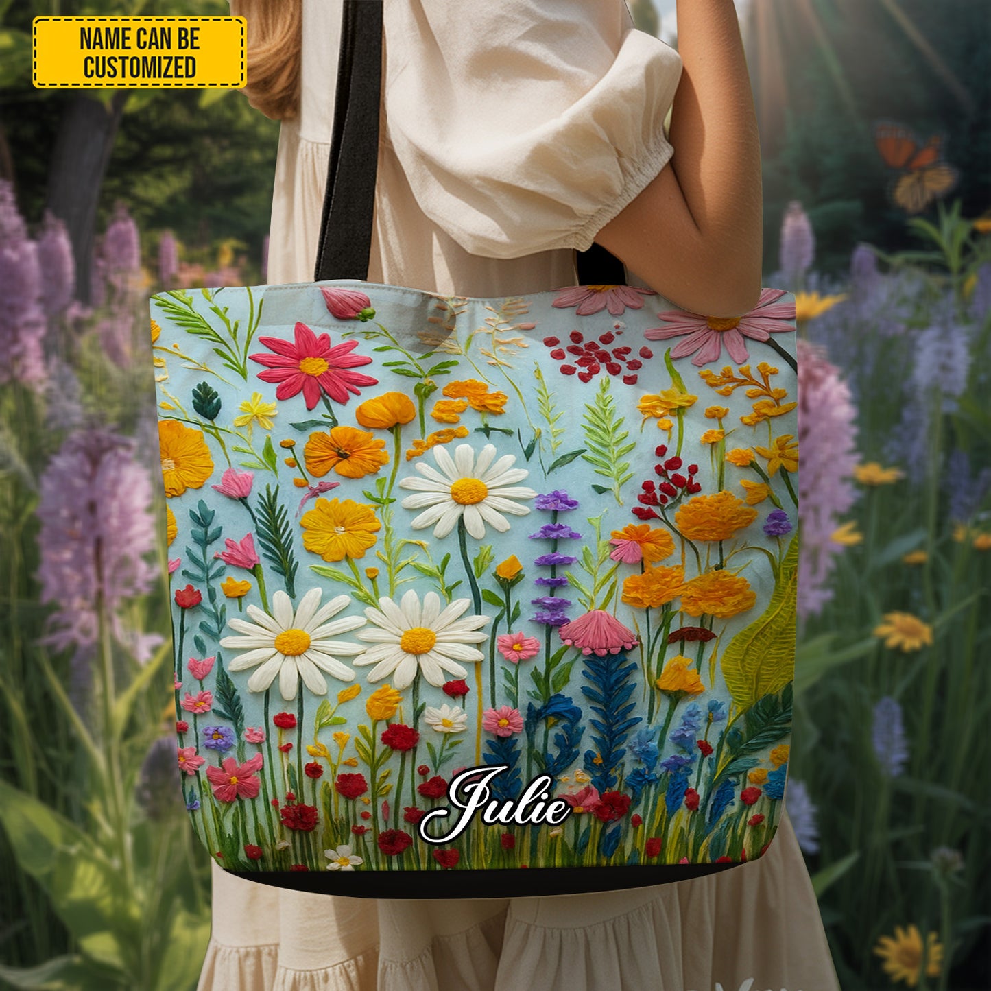 Flower Pattern - Personalized Tote Bag