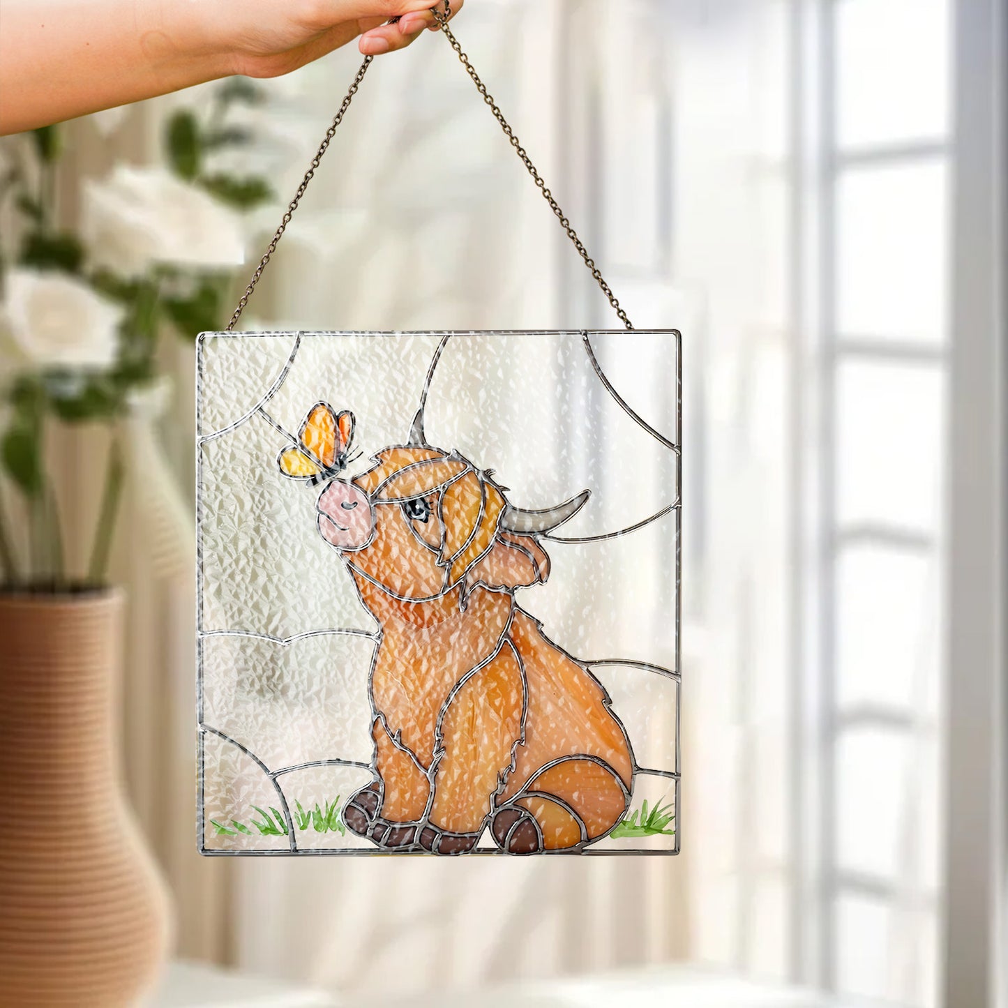 Highland Cow Stained Glass Suncatcher