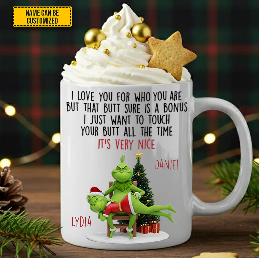 Green Funny, Green Monster Couple, Personalized Couple White Mug