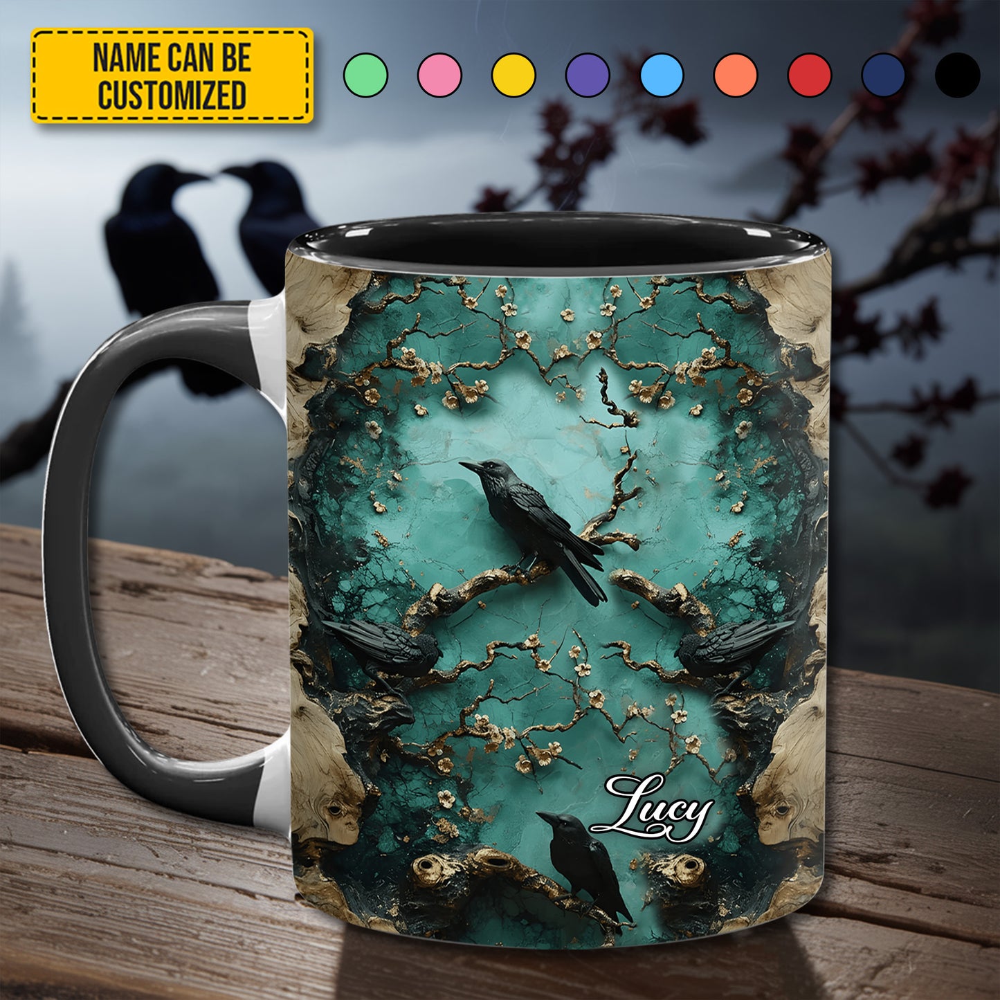 Mystic Blossom - Personalized Raven Accent Mug