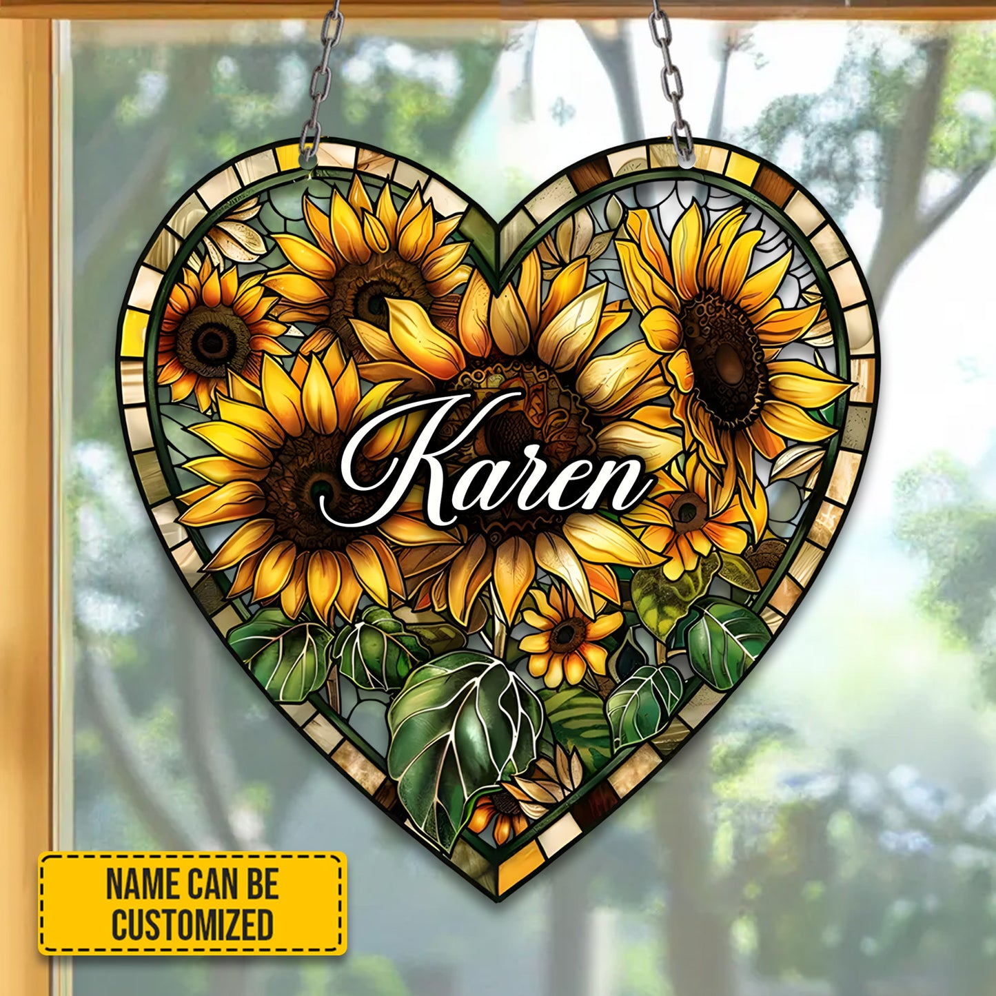 Personalized Sunflowers Heart - Shaped Window Hanging Acrylic