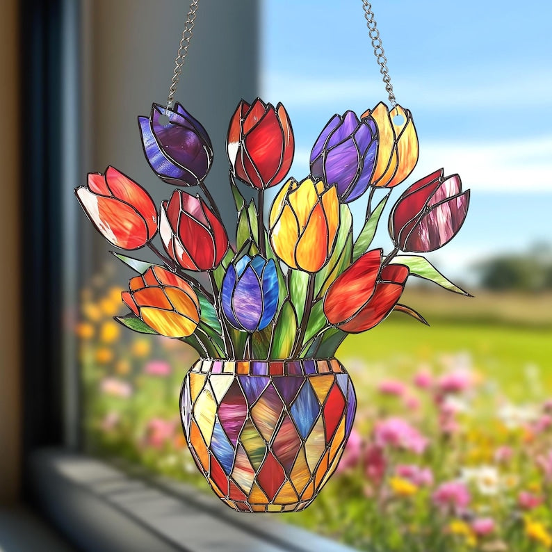 Tulip Basket Acrylic Window Hanging