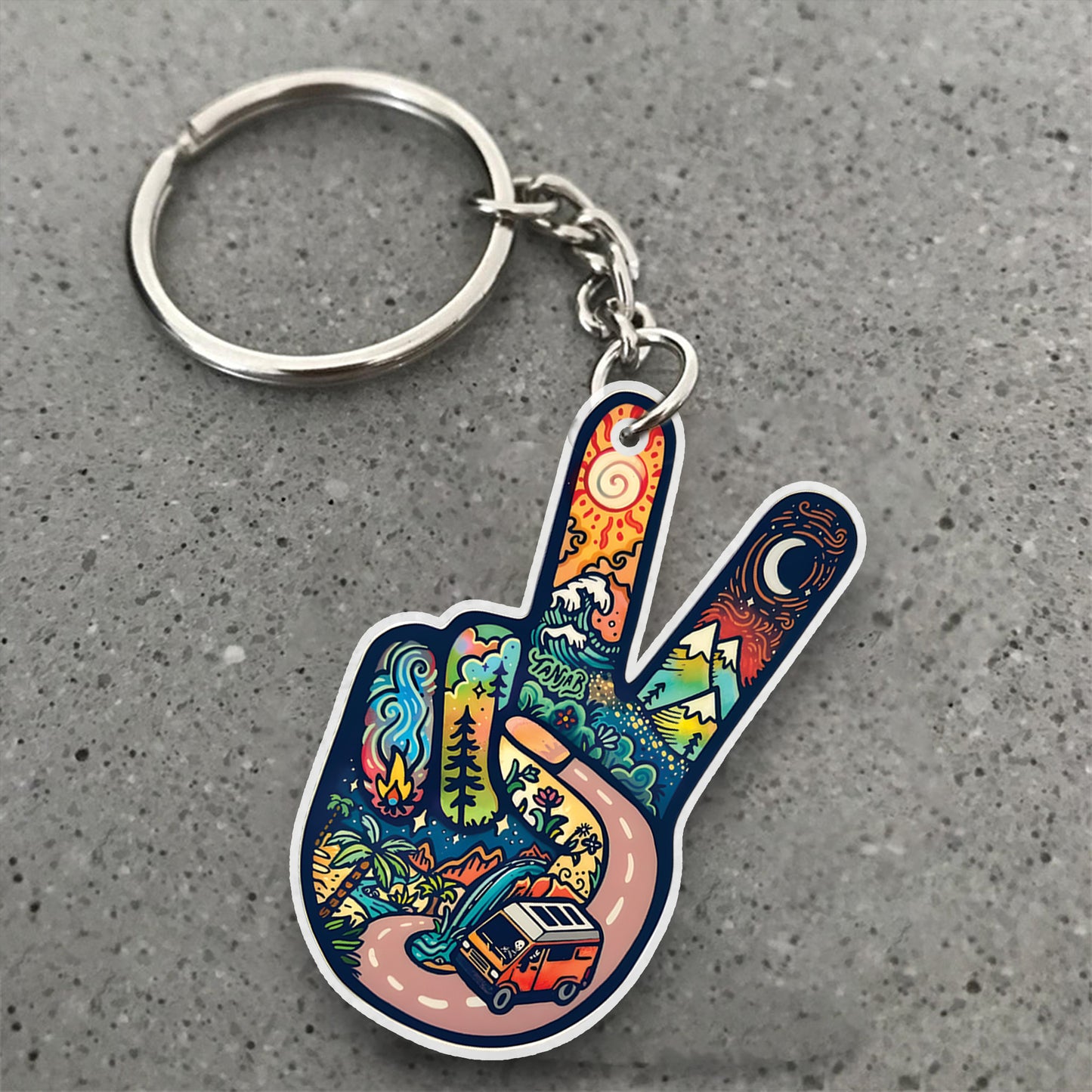 Peace & Love Retro Keychain