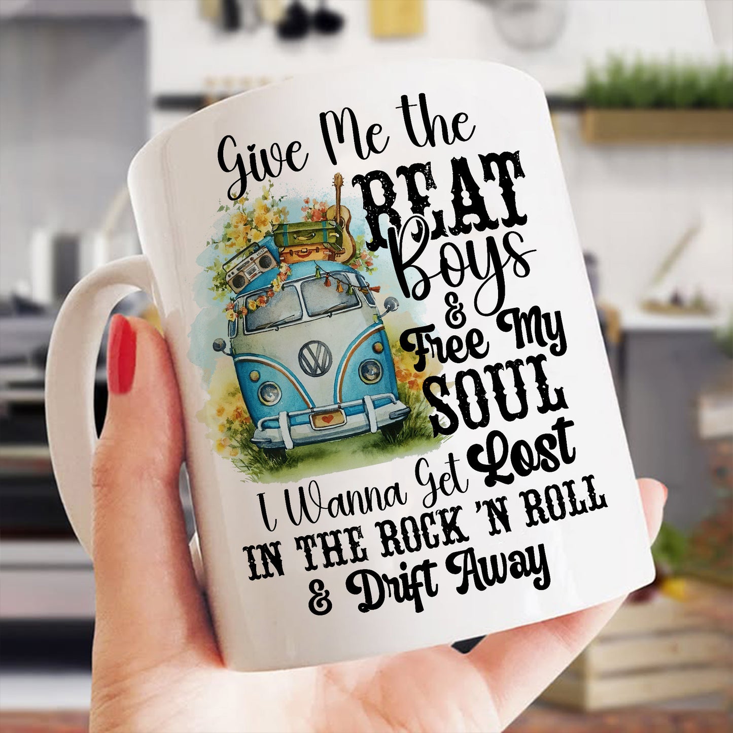 Hippie Guitar Give Me The Beat - Hippie Rock White Mug