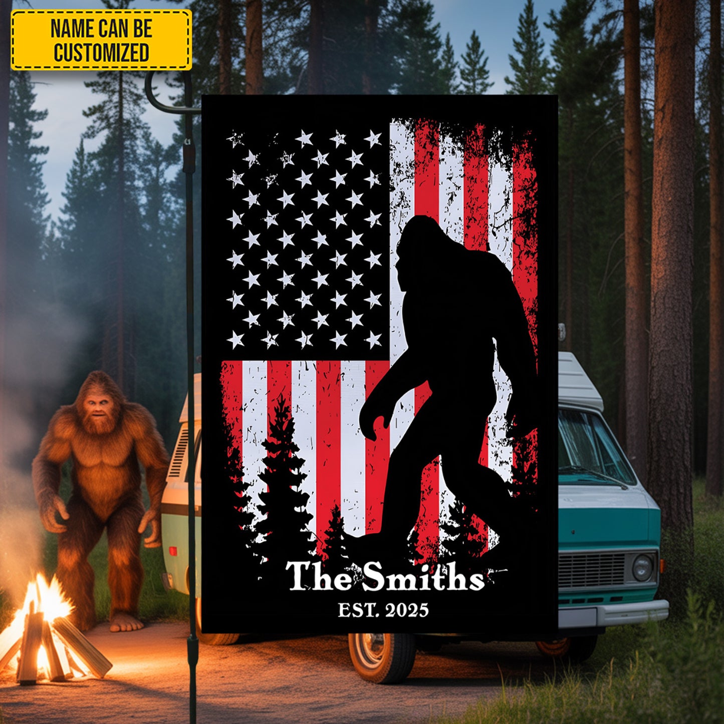 Personalized American Bigfoot Garden Flag, House Flag