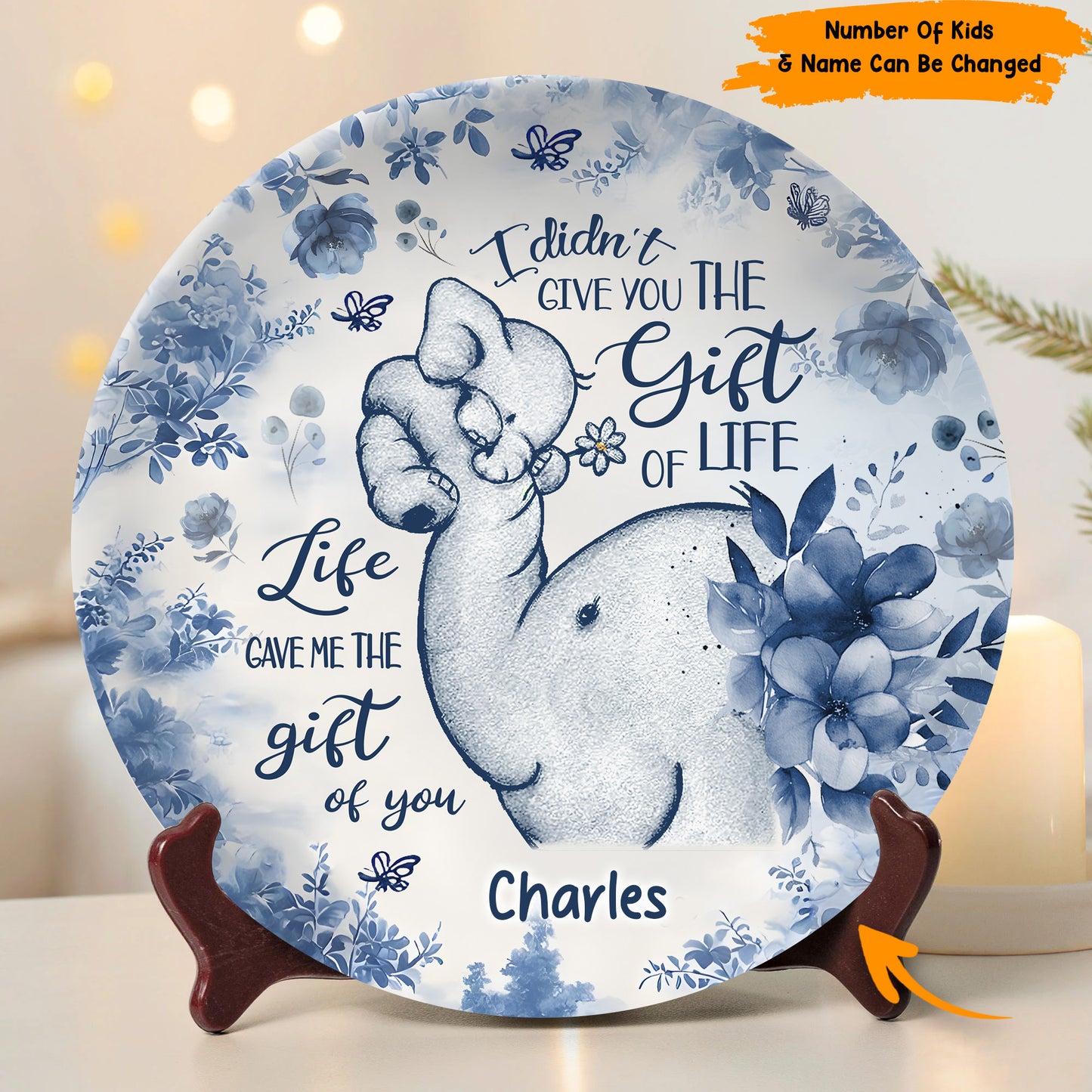 I Didn't Give You The Gift - Personalized Mother Elephant Ceramic Round Plate
