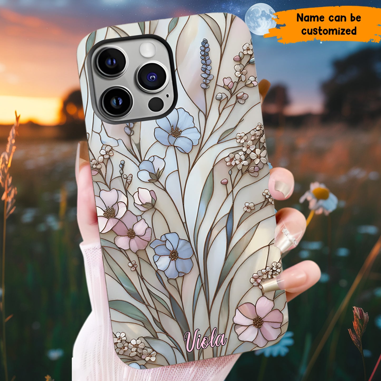 Wildflower Stained Glass Effect – Personalized Flower Phone Case