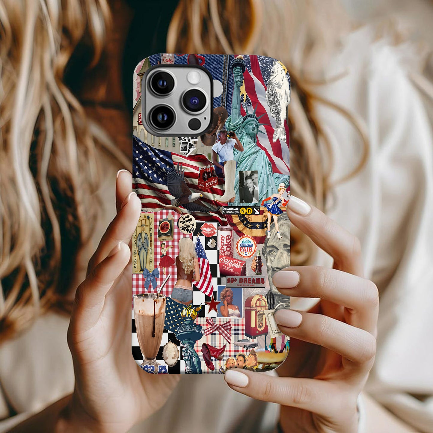 American Dream Collage – Retro Patriotic Phone Case
