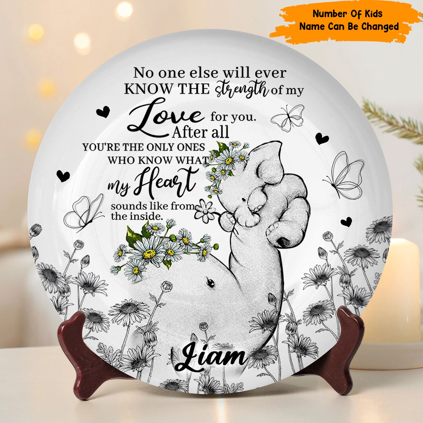 No One Else Will Ever Know - Personalized Mother Elephant Ceramic Round Plate