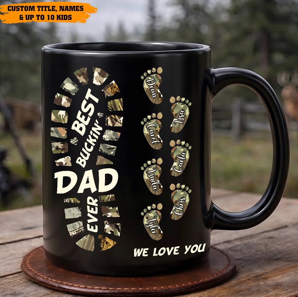 Best Buckin’ Dad Ever – Personalized Family Footprint Black Mug