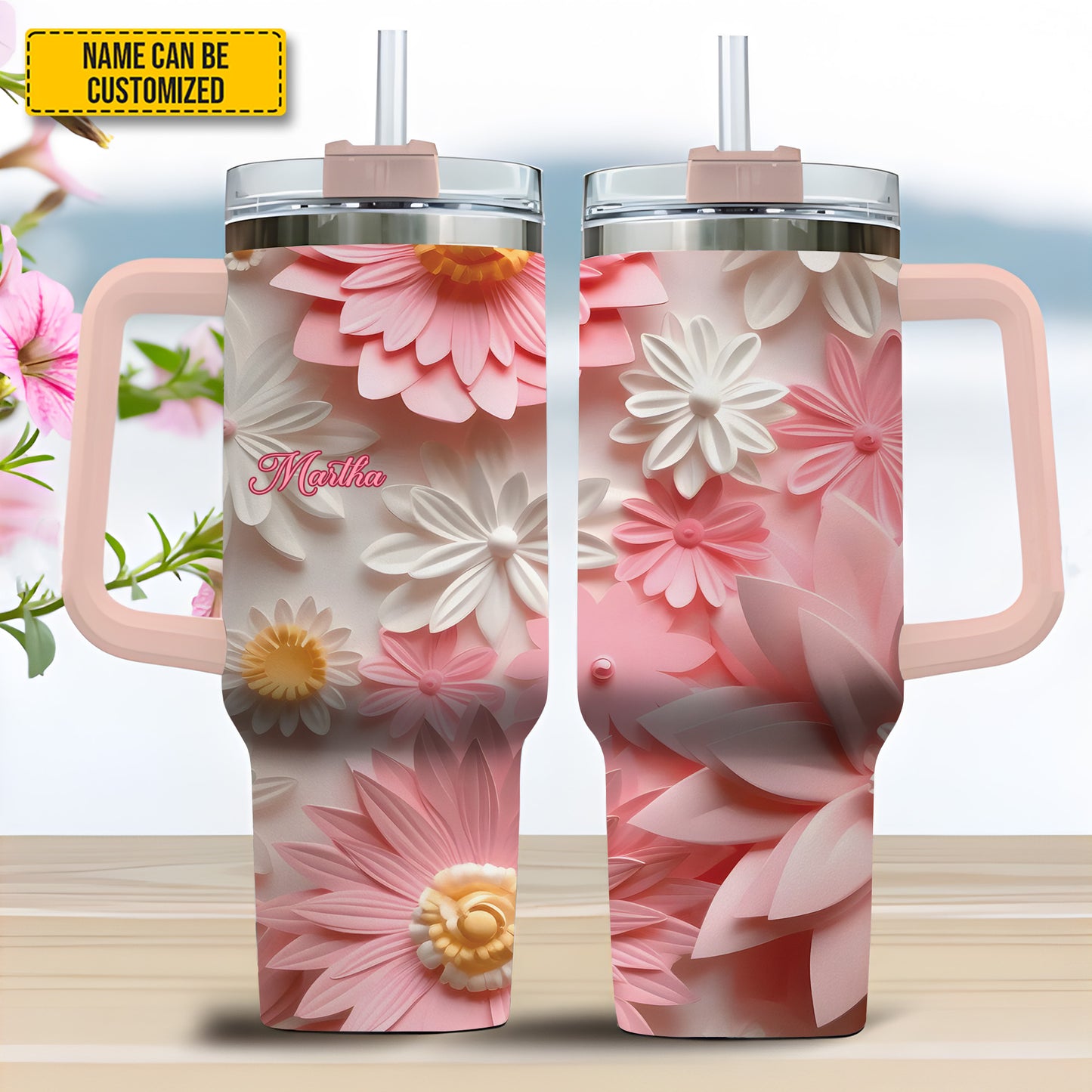 Beautiful Flowers - Personalized Tumbler With Handle 40oz