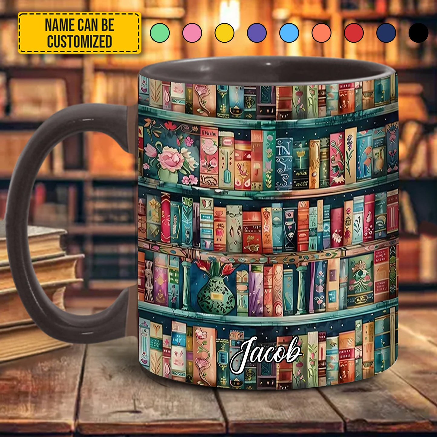 Personalized Bookshelf Mug – Cozy Library Lover’s Dream