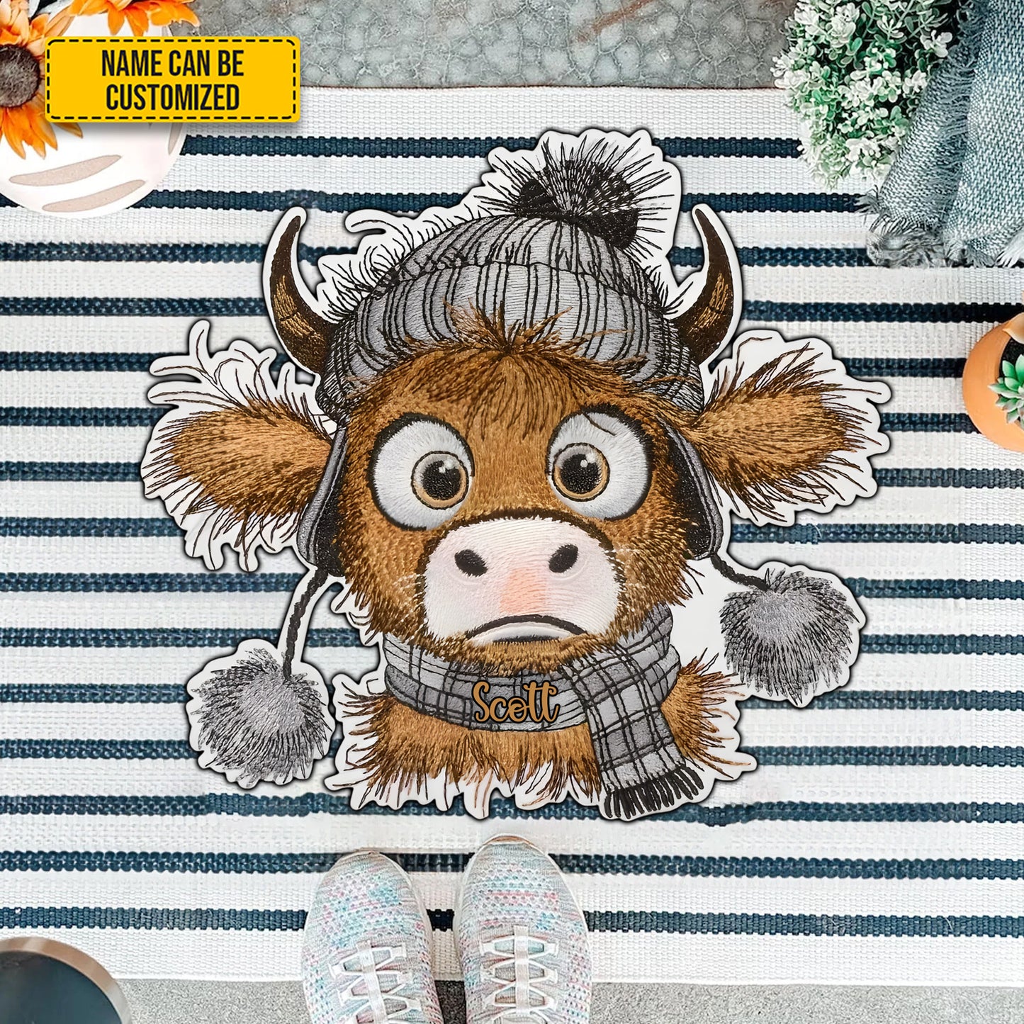 Funny Highland Cow - Personalized Cow Shaped Doormat