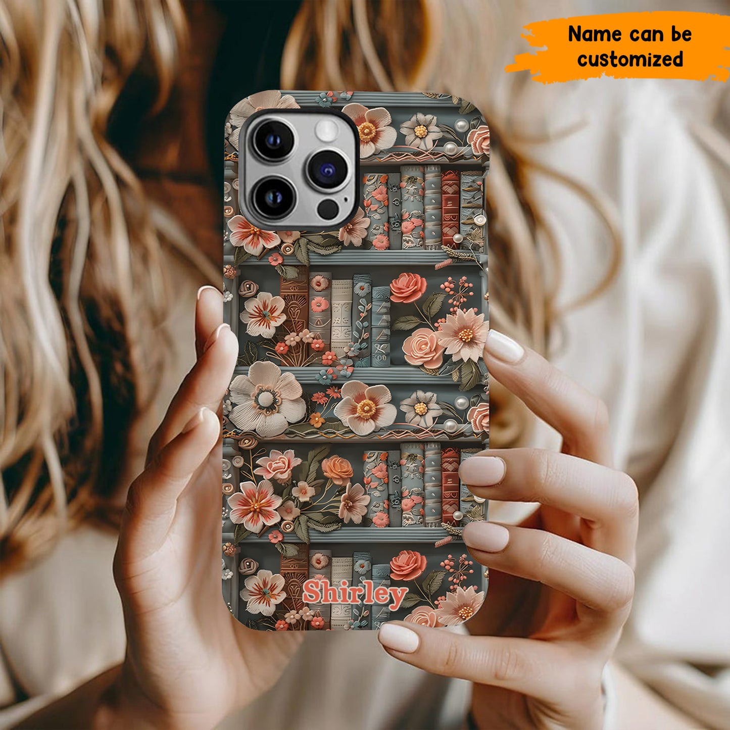 Personalized Floral Bookshelf Phone Case