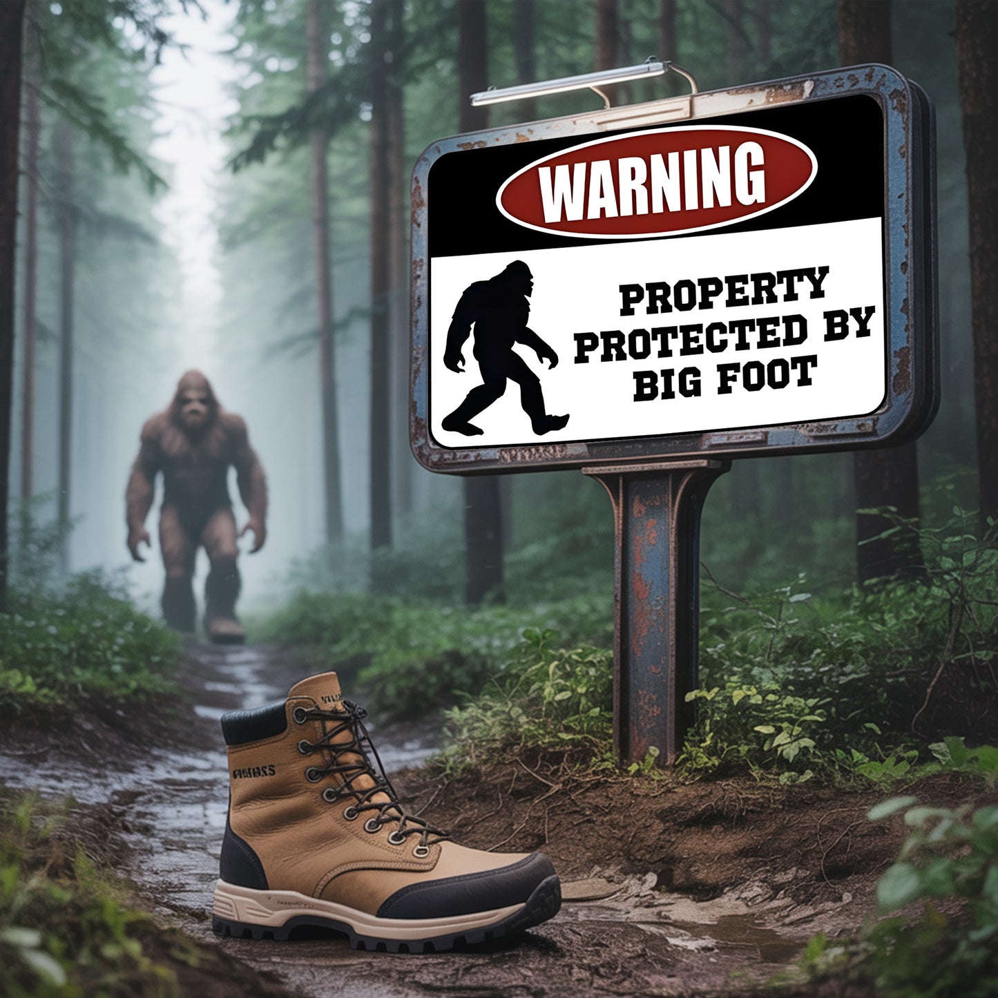 Protected by Bigfoot – Funny Metal Sign
