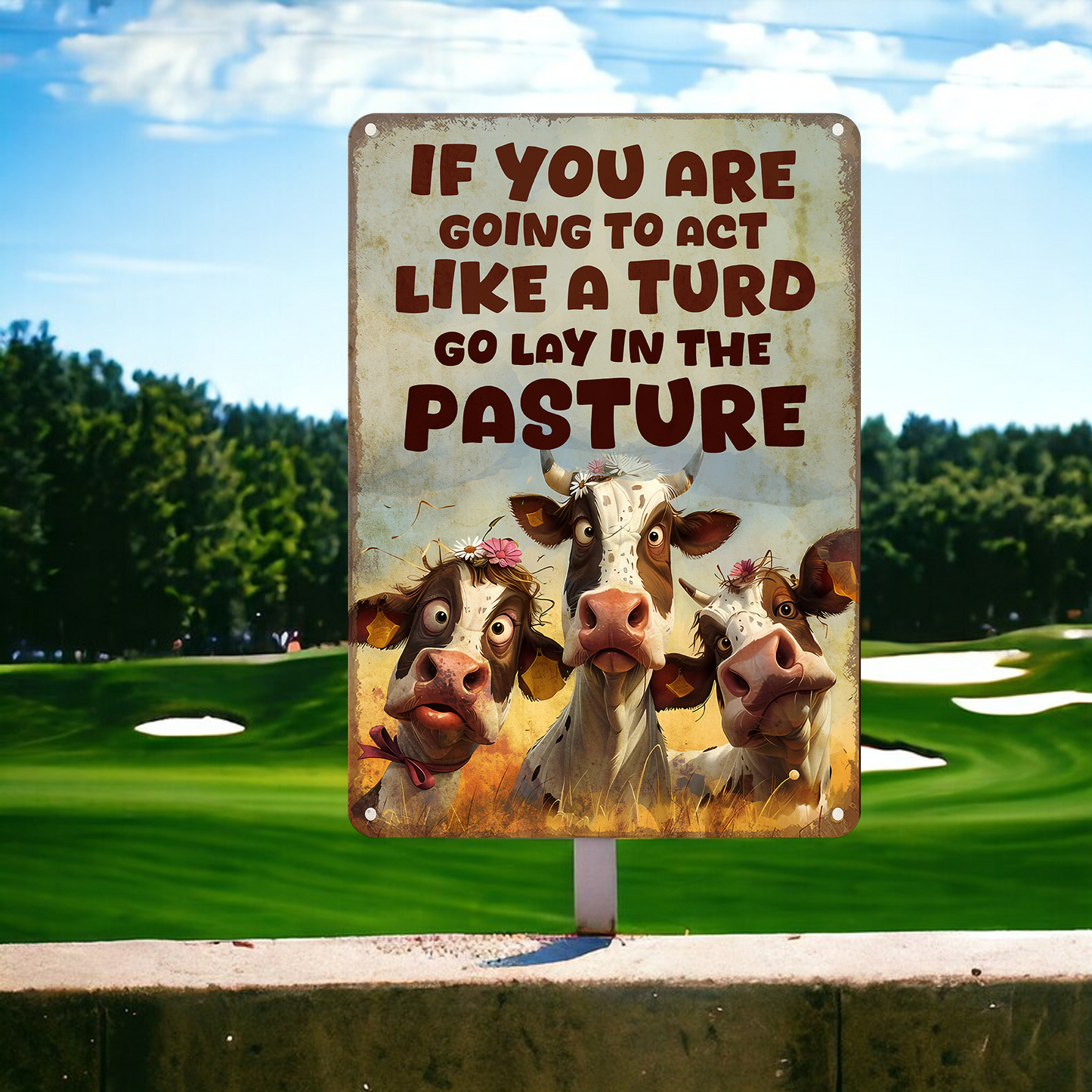 If You Are Going To Act Like A Turd Go Lay In The Pasture - Funny Cow Metal Sign