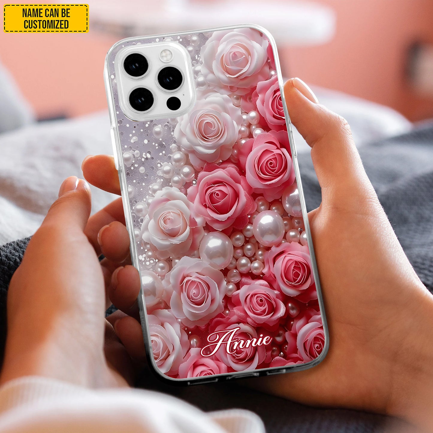 Personalized Flowers & Pearl Phone Case