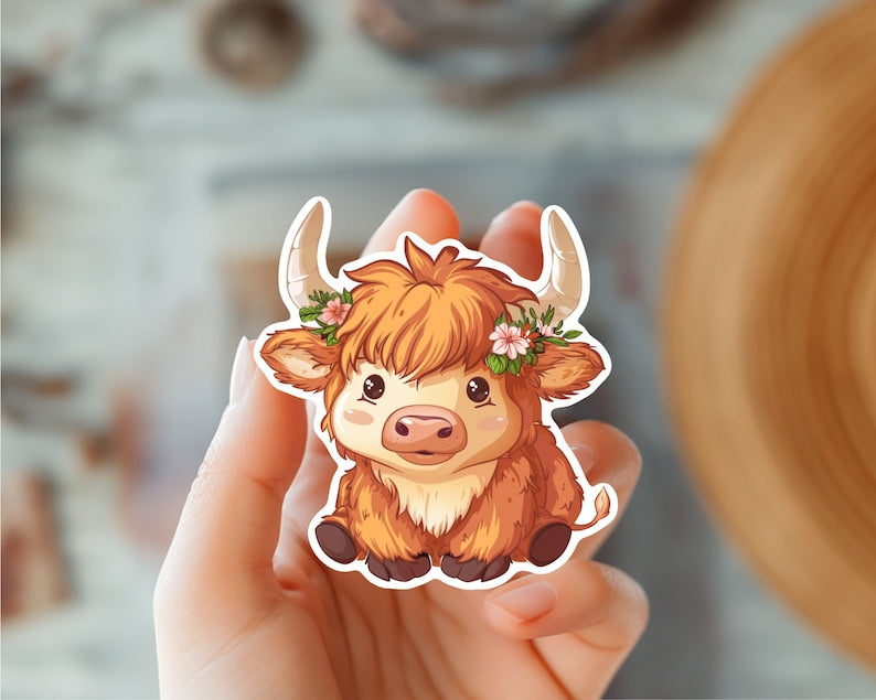 Adorable Cute Baby Highland Cow Kawaii Sticker
