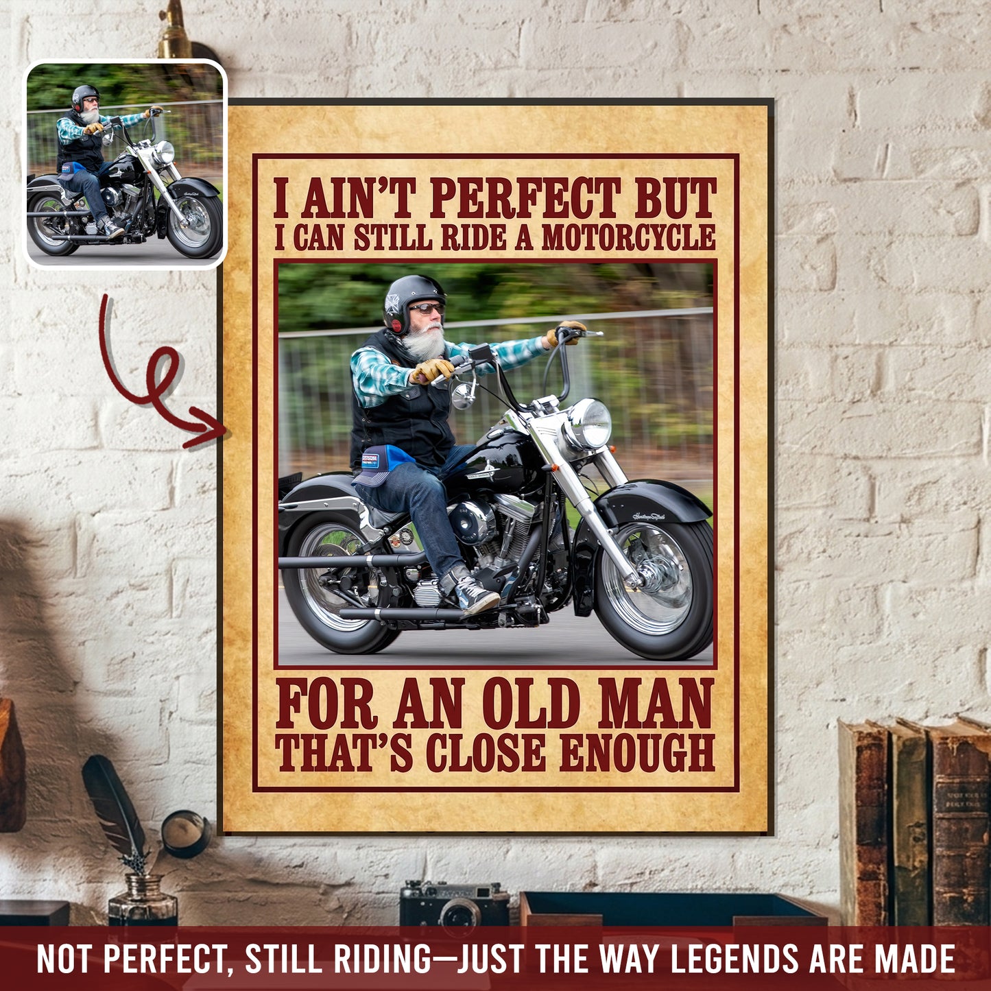 Custom Motorcycle Photo Poster & Canvas for Old Men