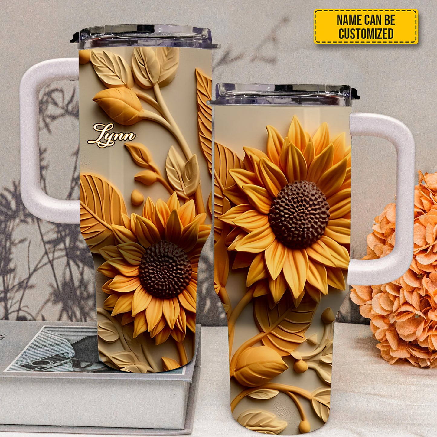 Love Sunflower - Personalized Tumbler With Handle 40oz