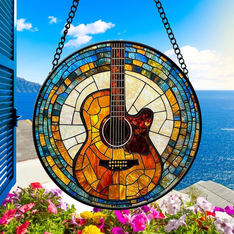 Guitar Faux Stained Glass Suncatcher