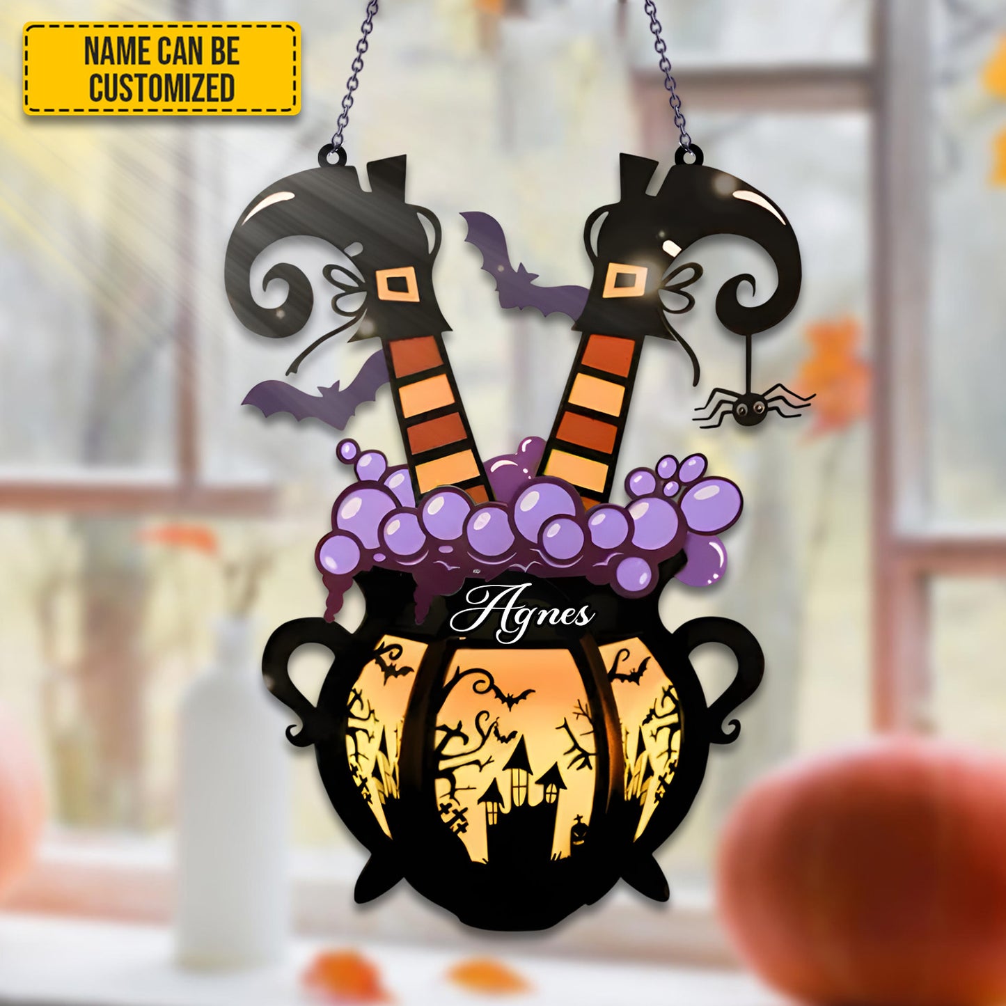 Personalized Witch Cauldron Halloween Acrylic Window